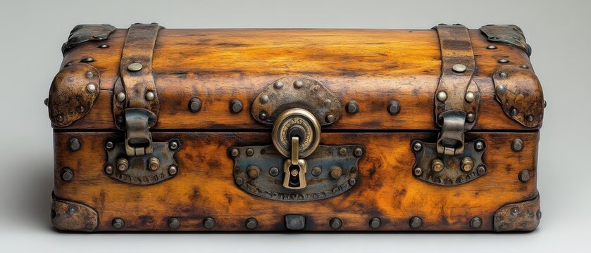 [Home Crafting techniques artisanal] Antique Ornate Wooden Chest with Intricate Metalwork & Textured Mosaic Design