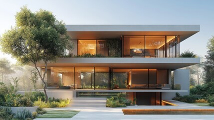 Fototapeta premium Modern architectural design with large glass windows