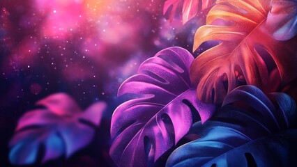 Colorful tropical leaves create vibrant atmosphere in artistic setting