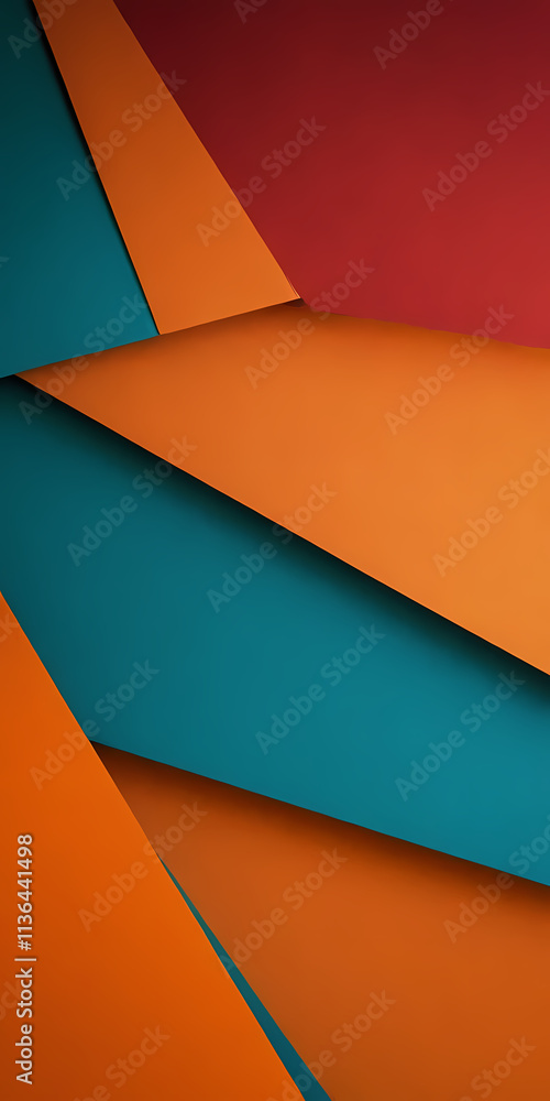 Poster abstract geometric layers: vivid teal and burnt orange geometric shapes create a dynamic, layered ab