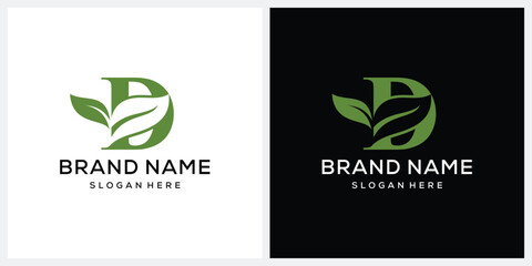 Initial letter D with natural leaf green logo design, for business, medical, health, beauty