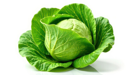 Fototapeta premium Fresh green cabbage on white background: vibrant and crisp vegetables