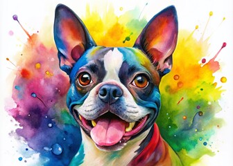 Boston Terrier Watercolor Clipart: Adorable Puppy Dog Paintings, Cute Pet Illustrations