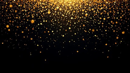 A luxurious black background adorned with scattered gold confetti, ideal for glamorous celebrations or festive events like New Year's, weddings, and anniversaries