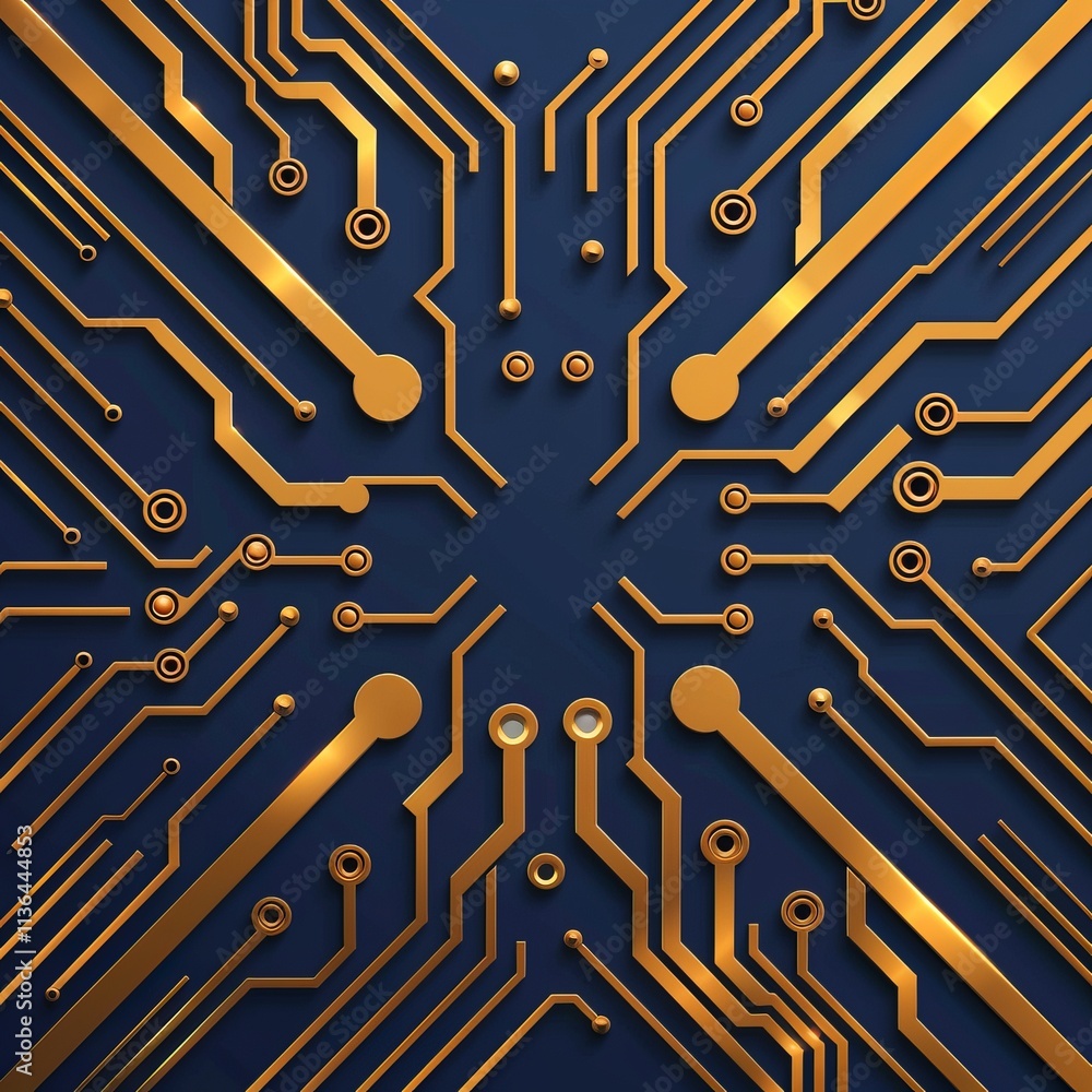 Aufkleber abstract golden circuit board design on a dark blue background, showcasing intricate patterns and mo