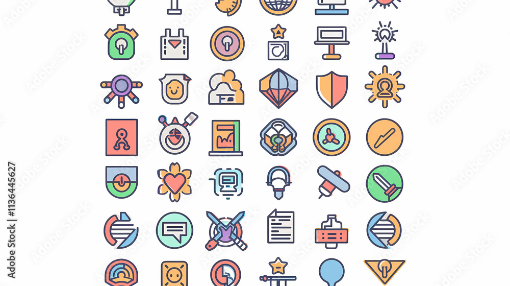 Poster colorful app icons set: a vibrant collection of 60 unique and diverse app icons, showcasing a range 