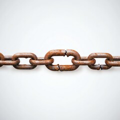 Fototapeta premium A close-up of a rusty metal chain, highlighting its links and weathered texture against a light background.