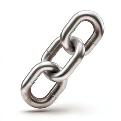 Obraz premium A shiny metal chain link, symbolizing strength and connection, displayed at an angle against a white background.
