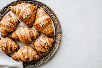 National Croissant Day images. Butter croissant isolated on a brown background. Sweet pastry images. Croissant Day Poster, January 30. Important