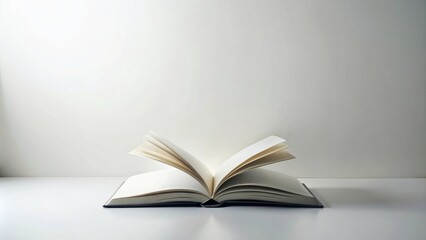 Open book on a white surface against a light background