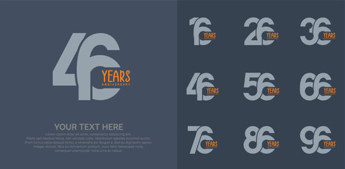 Anniversary logo set vector design, gray and orange color for celebration event