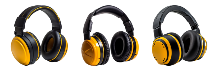 Stylish Black and Yellow Headphones on Transparent Background