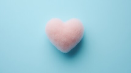 Obraz premium Pink Fluffy Heart on Light Blue Background