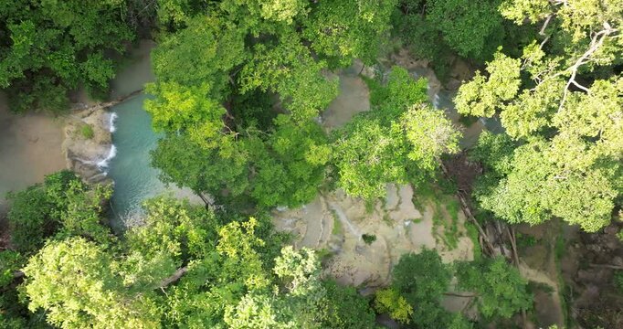 Erawan Waterfall in the rainforest in north of Kanchanaburi, Thailand