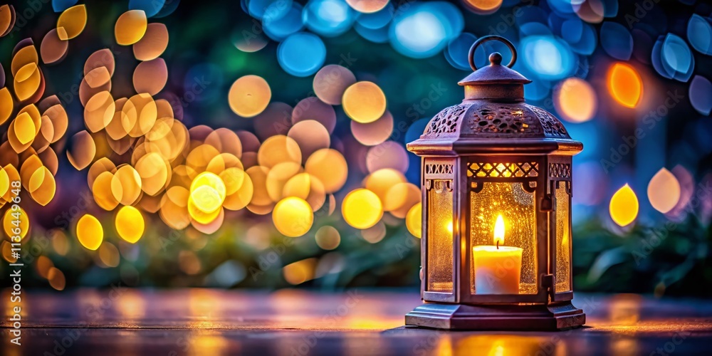 Poster captivating lantern illuminated by candlelight at night, creating a warm and inviting atmosphere in 