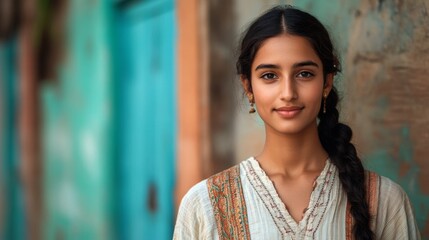 Fototapeta premium A mockup featuring an Indian model in a traditional khadi shirt, perfect for promoting eco-friendly, cultural attire.