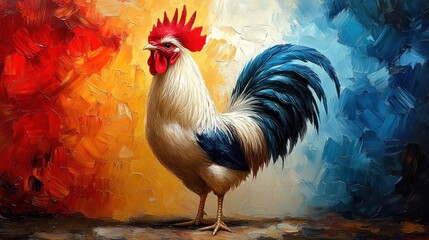 Fototapeta premium Colorful rooster against vibrant background
