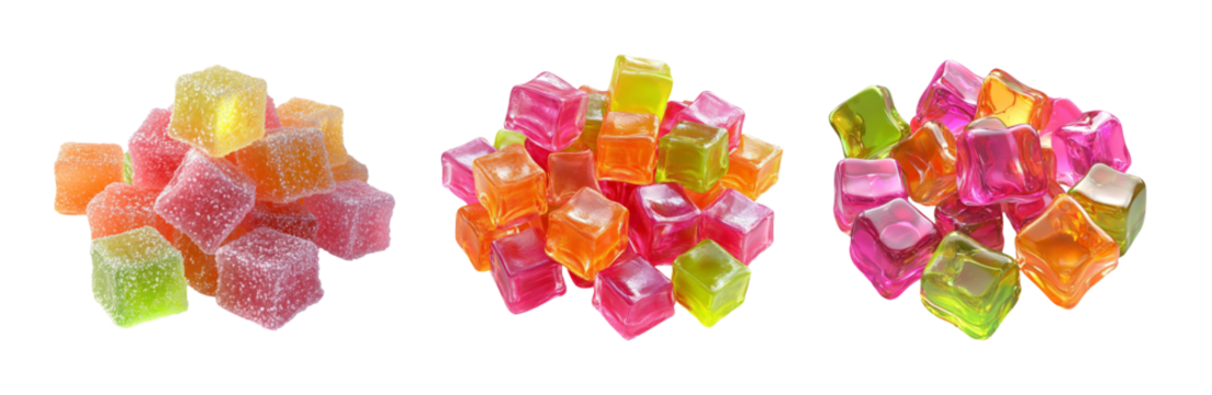 Colorful Transparent Candy Cubes on a Clear Background