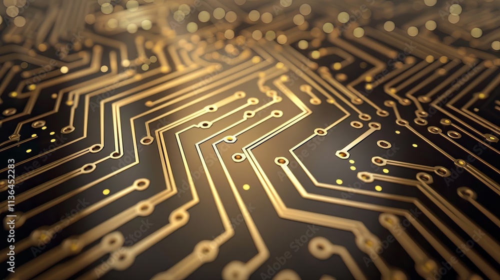 Aufkleber close-up of intricate golden circuit board design showcasing technological sophistication and creati