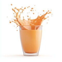 Single Thai tea design rendered in 3D with a splash effect against a pristine white backdrop