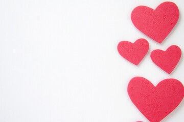 Fototapeta premium Pink hearts arranged on a white background