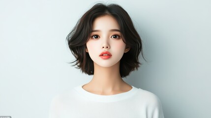 Confident woman in white shirt, timeless portrait of style and minimalist fashion