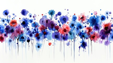 Abstract watercolor splashes in vibrant blues and purples