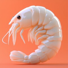 Obraz premium Translucent Shrimp Against Vibrant Orange Backdrop