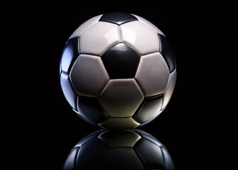 Classic Black and White Soccer Ball Reflection - Dark Background Portrait Photography