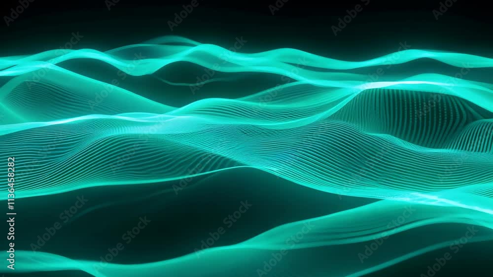 Poster visual exploration of vibrant blue wave patterns reflecting energy and motion during an artistic dig