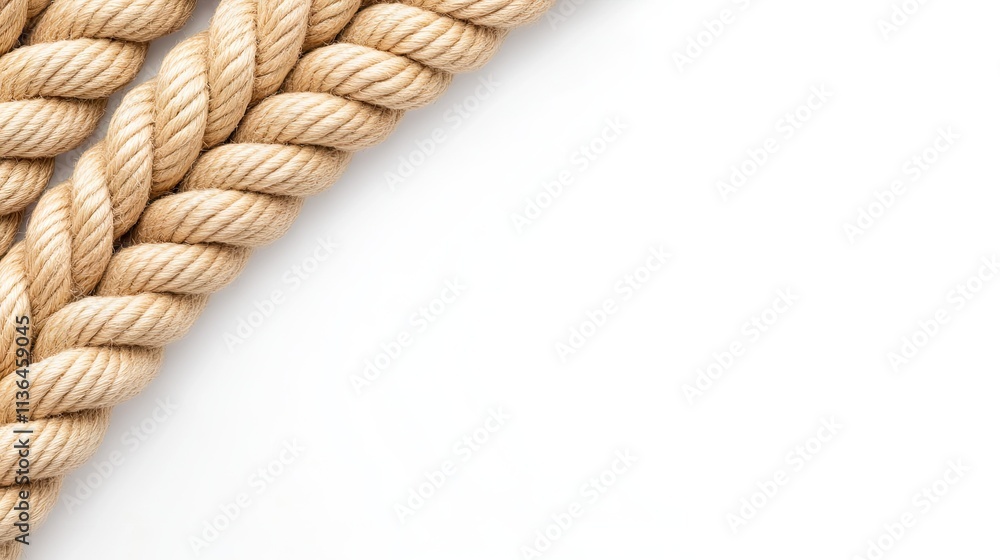 Poster circular rope shape crafted from thick brown cord resting on a minimalistic white background, highli