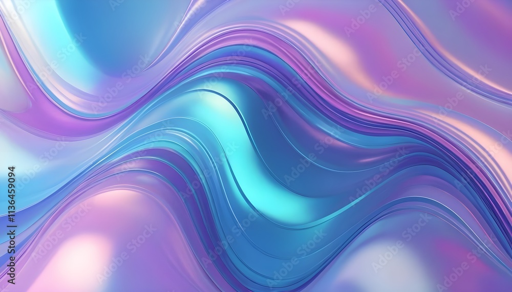 Poster a vibrant, flowing abstract design with waves of blue and purple, creating a soothing and dynamic vi