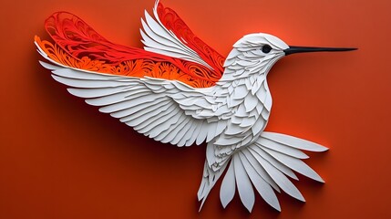 Fototapeta premium Hummingbird Formed With Paper Cut Art, Abstract Image, Texture, Pattern Background, Wallpaper, Cover and Screen of Smartphone, PC, Laptop, 9:16 and 16:9 Format