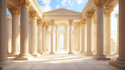 Obraz premium Serene Ancient Temple Interior with Pillars and Beautiful Lighting