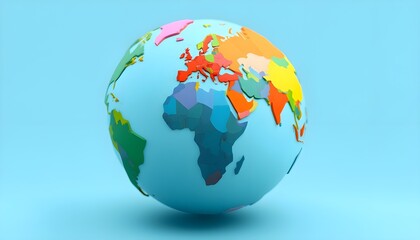 A colorful globe showcasing continents against a light blue background, illustrating global geography and diversity.