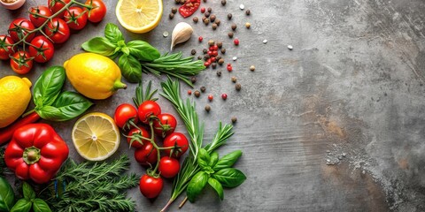Vibrant vegetables, herbs, and spices arranged artfully on a textured surface, creating a culinary scene ready for your recipe.
