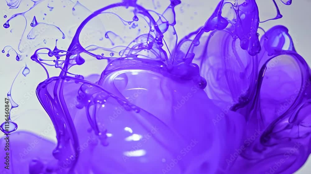 Poster purple ink swirls and blends in water creating mesmerizing patterns at a creative studio