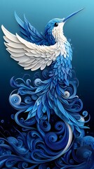 Obraz premium Hummingbird Formed With Paper Cut Art, Abstract Image, Texture, Pattern Background, Wallpaper, Cover and Screen of Smartphone, PC, Laptop, 9:16 and 16:9 Format