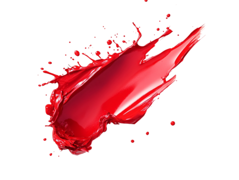 A red paint splash, isolated on a transparent background, emphasizing its vibrant details, perfect for artistic, creative, or design-themed visuals. - Powered by Adobe