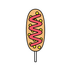 Corndog with Ketchup Icon Illustration perfect for designs with a fast food theme