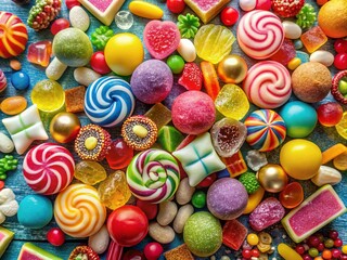 Fototapeta premium Colorful Pile of Pick and Mix Sweets in a Creative Arrangement, Showcasing Varied Shapes and Textures for a Festive and Whimsical Atmosphere