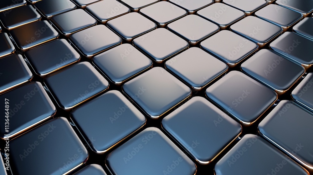 Aufkleber close-up of a sleek, metallic surface composed of interlocking square tiles, creating a modern and p