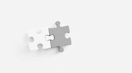Two Interlocking Puzzle Pieces in White and Gray on Minimal Background