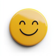 Fototapeta premium 3D Minimalist Smiling Emoji on White Background, Glossy Finish, Symbolizing Simplicity and Joy