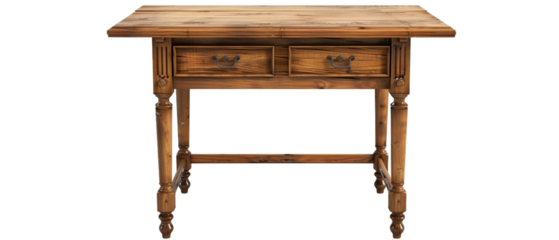 An Isolated Wooden Desk with a Drawer, Set Against a Transparent Background, Perfect for Office, Furniture, or Interior Design-Themed Projects