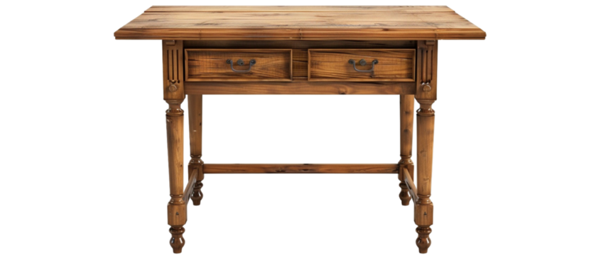 An Isolated Wooden Desk with a Drawer, Set Against a Transparent Background, Perfect for Office, Furniture, or Interior Design-Themed Projects