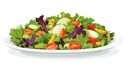 Colorful Salad Plate Illustration with Fresh Ingredients and Vibrant Greens