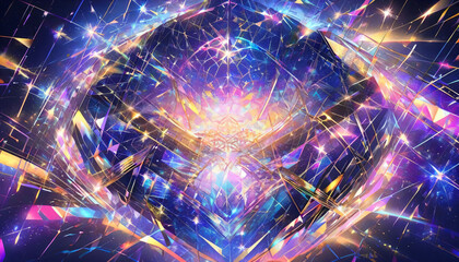 The background has a gradient transitioning from deep navy blue to black, symbolizing the night, with subtle sparkles and glowing particles. In the center, the number '2025' shines in a futuristic met