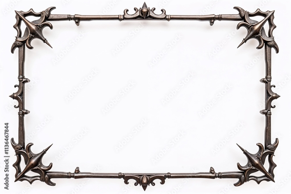 Poster vintage ornate photo frame with gothic design elements and sharp details, empty copy space