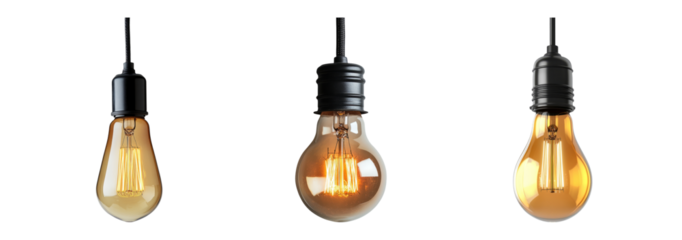 Vintage Light Bulbs Isolated on Clear Background